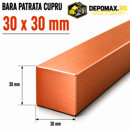 Bara patrata cupru 30 x 30 mm – lungime 3 metri – Cu-ETP